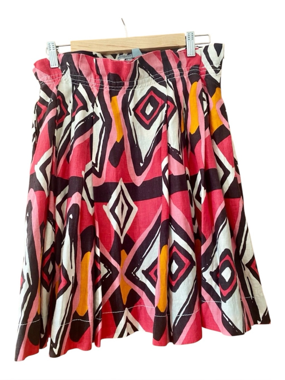 Zara Woman 100% Linen Geo Print A-Line Skirt Made in Spain Size L 28” Waist